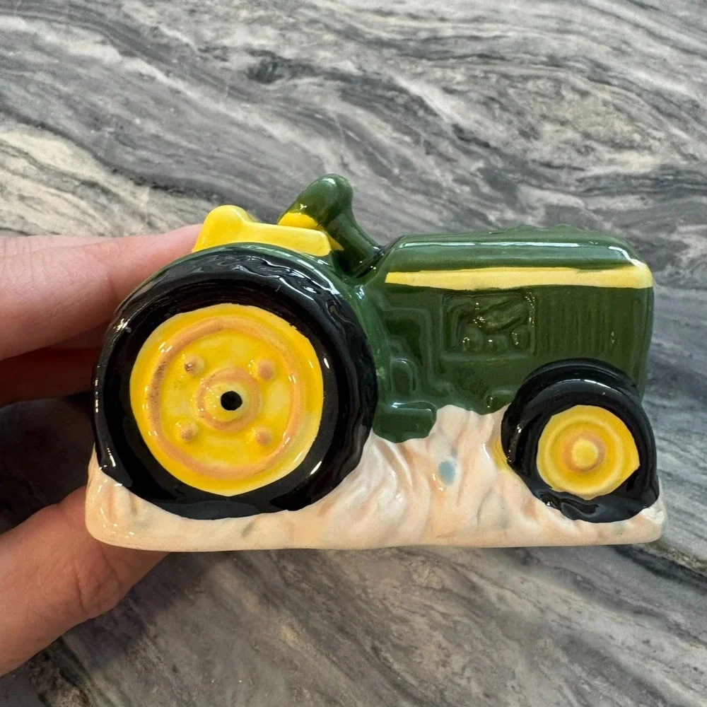 Vintage John Deere Green Ceramic Heritage Tractor Salt or Pepper Shaker